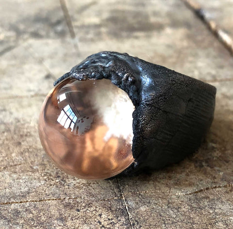 Lodolite Quartz Sphere Ring, Large