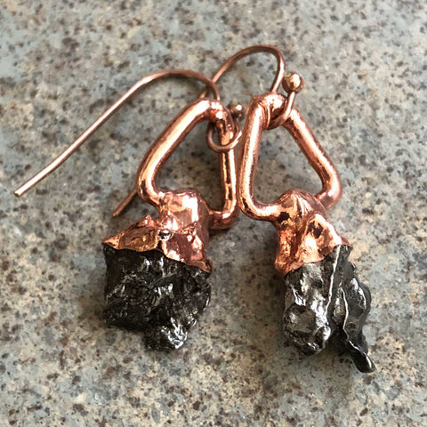 Meteorite Triangle Drop Earrings, Bright Copper