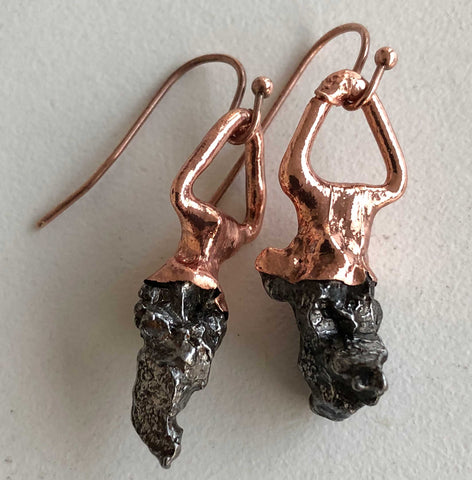 Meteorite Triangle Drop Earrings, Bright Copper